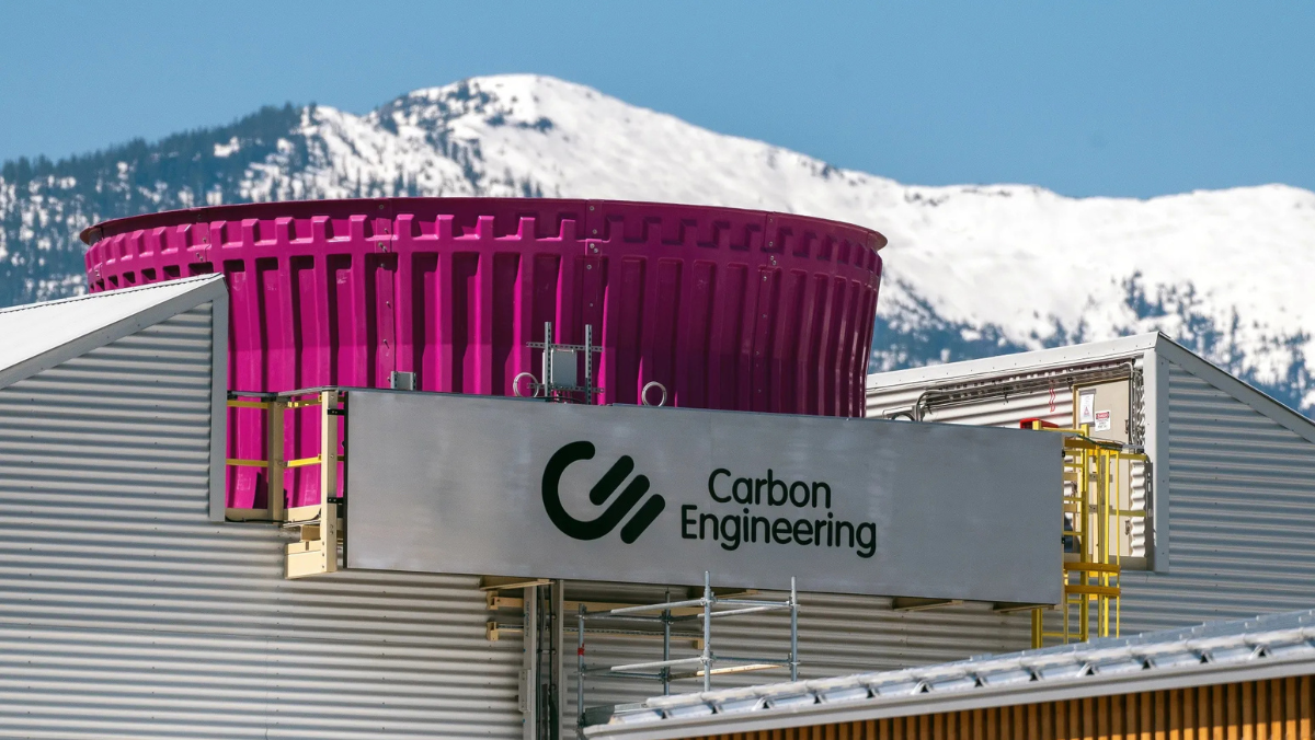 Carbon Engineering direct air capture facility with industrial equipment in Canada