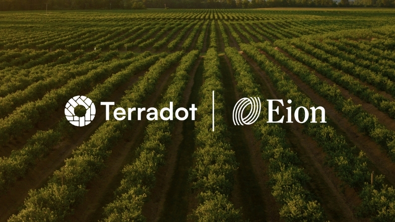 Farmland rows with Terradot and Eion partnership branding