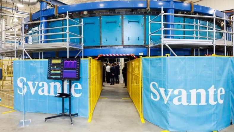 Svante-branded industrial carbon capture unit inside manufacturing facility