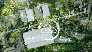 Conceptual illustration of carbon capture and CO₂ management supporting AI energy systems